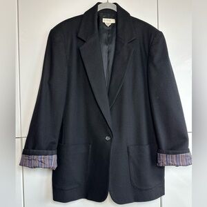 J.Crew Women's Schoolboy Wool Blend Blazer Single Button Black Size 12 Preppy